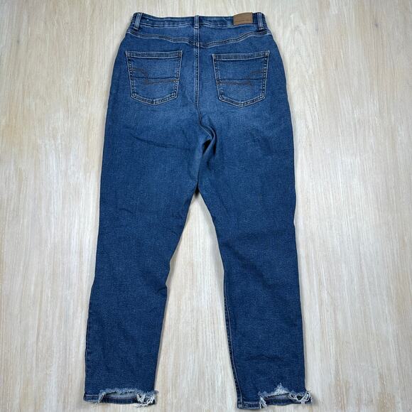 American Eagle Curvy Mom Jeans Distressed Ripped Knees Raw Hem Stretch Blue 8 - Picture 11 of 15